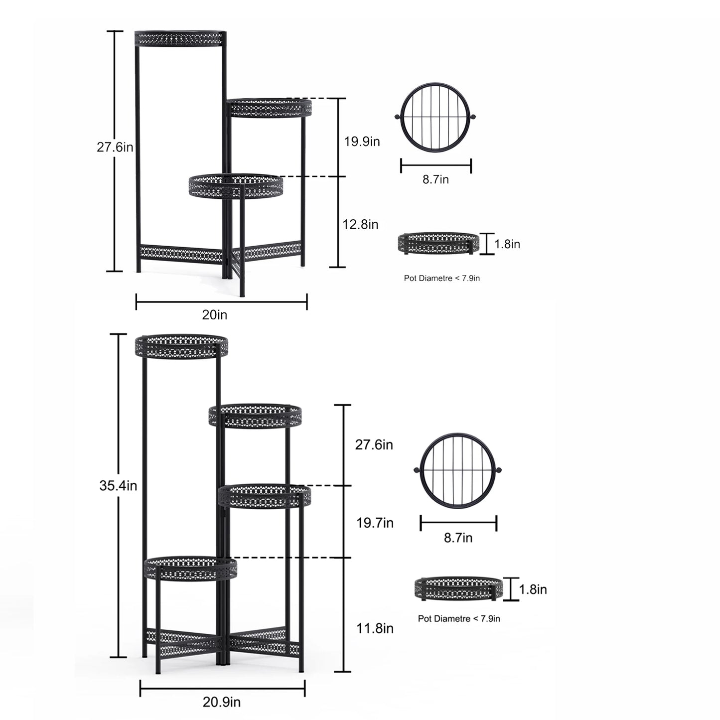 BINGOPAW 4-Tier Metal Plant Stand For Indoor And Patio