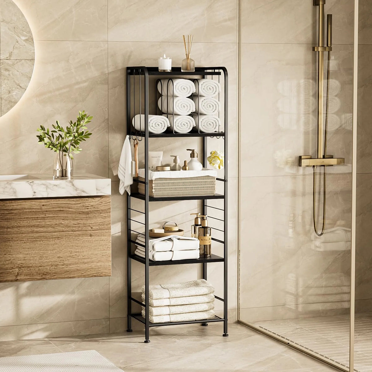 Freestanding Metal Bathroom Towel Rack With Detachable M Shaped Dividers