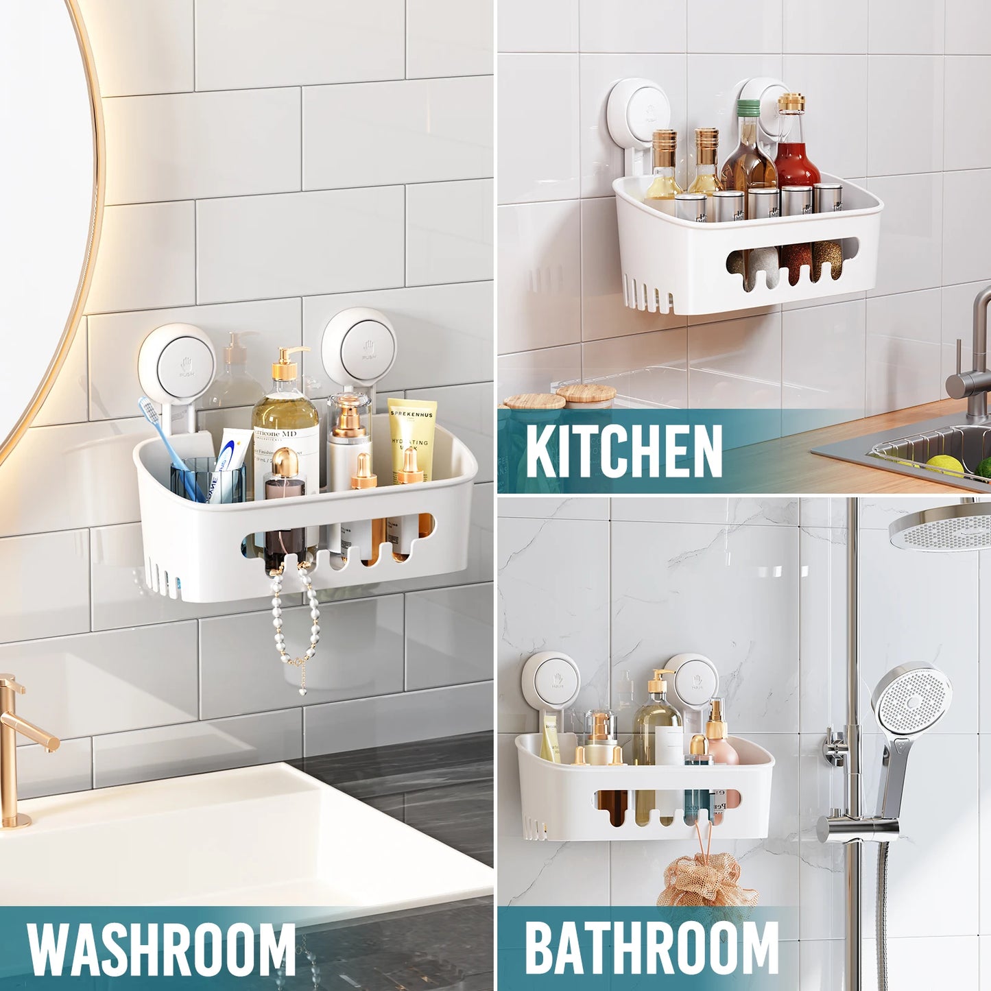 TAILI Shower Shelf Suction Cup No-drill Bathroom Corner Shelf Storage Basket for Shampoo Makeup Organizer Bathroom Accessories
