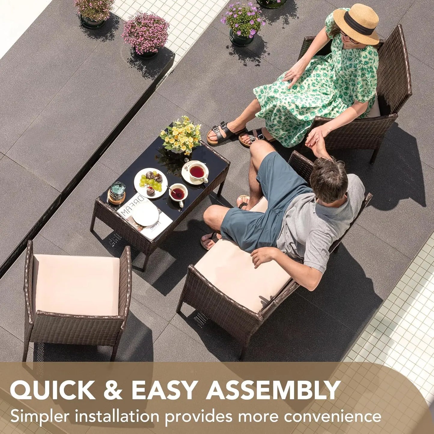 Outdoor 4-Piece Patio Rattan Wicker Furniture Set Balcony