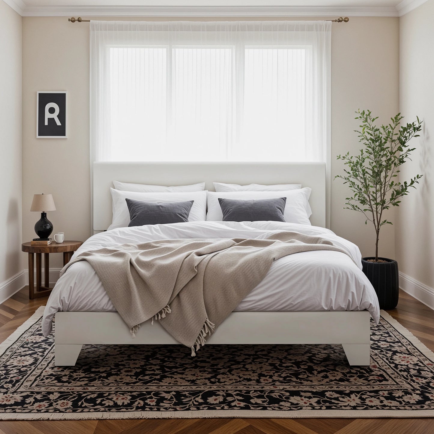 HOOMIC Upholstered Bed Frame With Adjustable Headboard And Linen Fabric