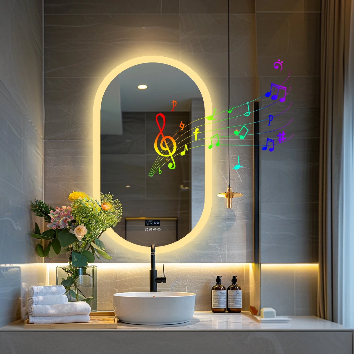 Wisfor Oval LED Bathroom Mirror With Lights Anti Fog Bluetooth Speaker