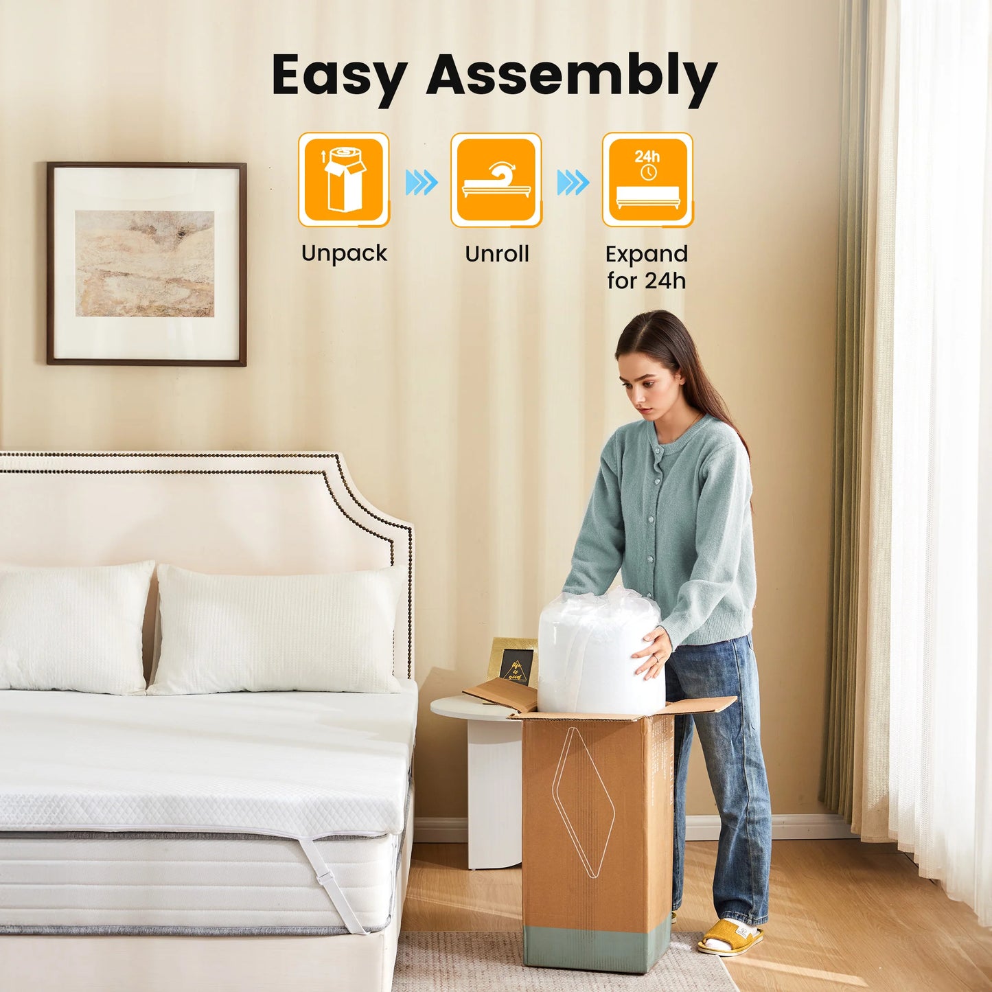 JHK Gel Memory Foam Mattress Topper With Fabric Cover Cooling