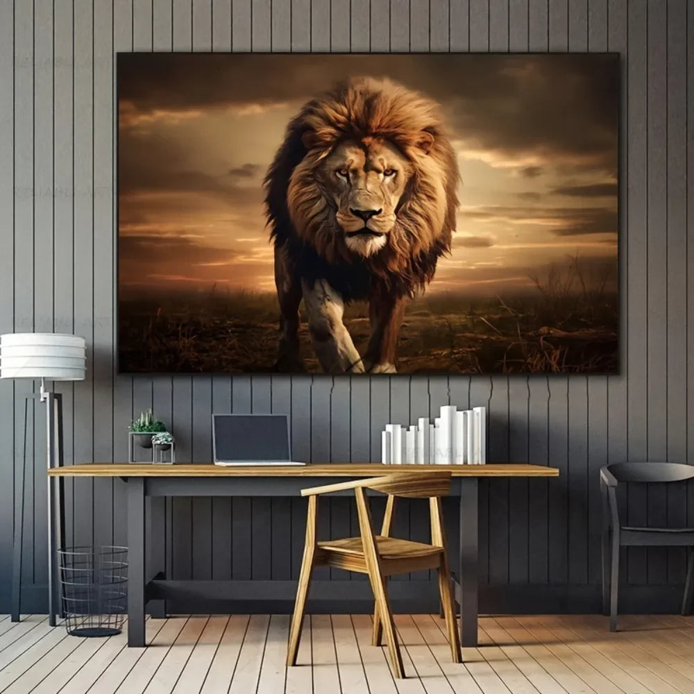 Frameless Lion Canvas Mural Abstract Animal Print For Living Room