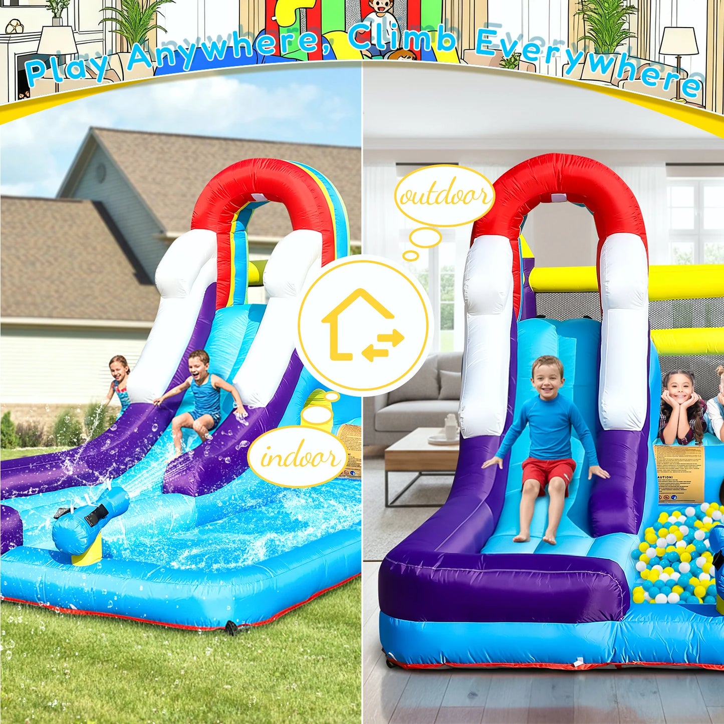 RTS Inflatable Water Slide Bounce House With Splash Pool Blower