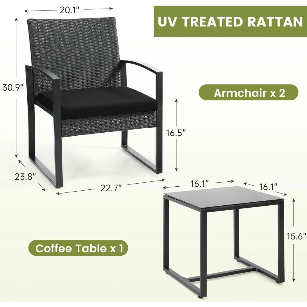 3 Piece Wicker Patio Bistro Set With Outdoor Coffee Table