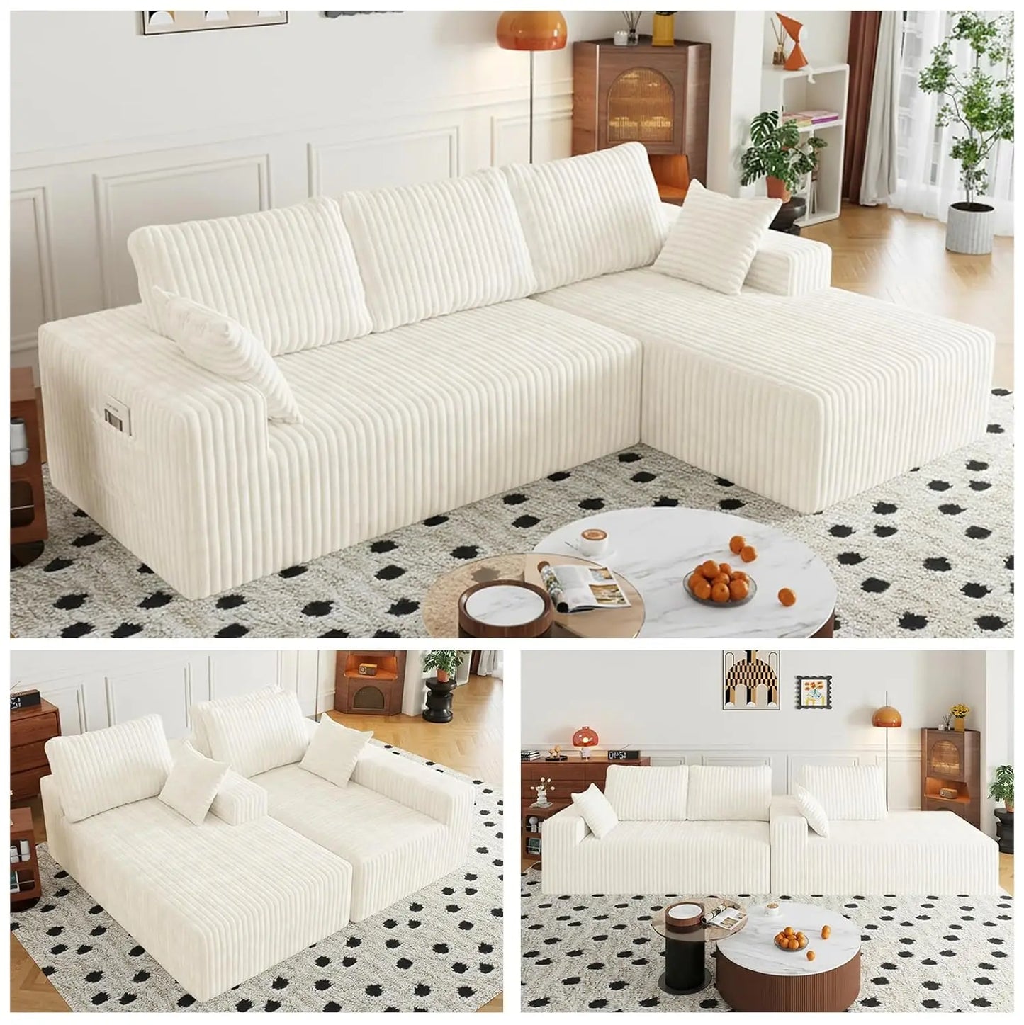 Modular Sectional Sofa Chaise With Removable Washable Covers Pillow Backrest