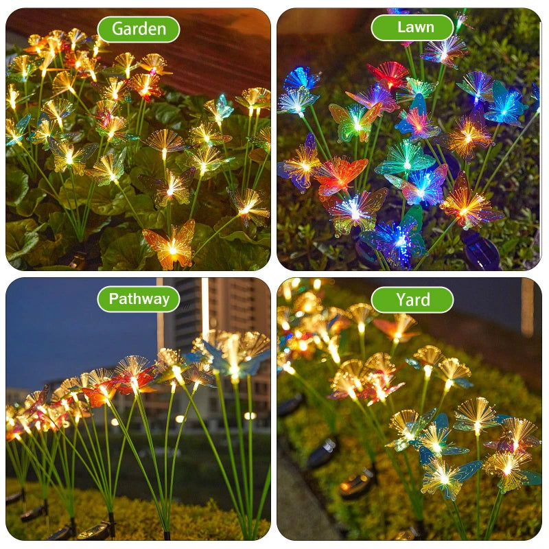 Solar Powered Butterfly Fiber Optic Garden Stake Light Outdoor Decor