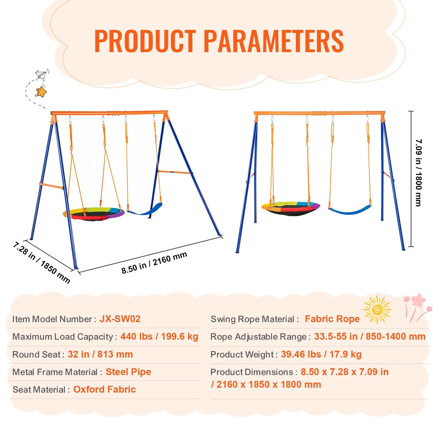 SucceBuy Swing Set 600 Lb Capacity With Saucer And Belt Seats