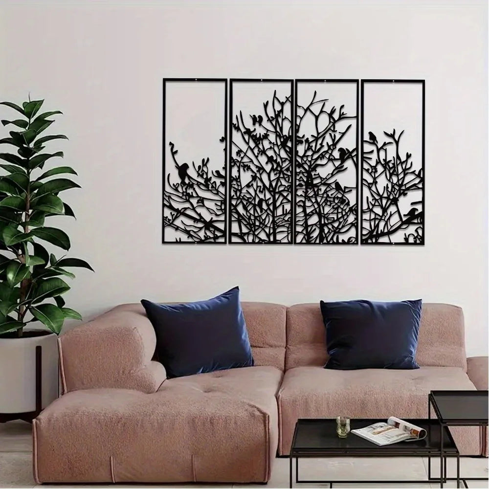 Tree Of Life Wall Decor 4 Panel Mid Century Metal Art