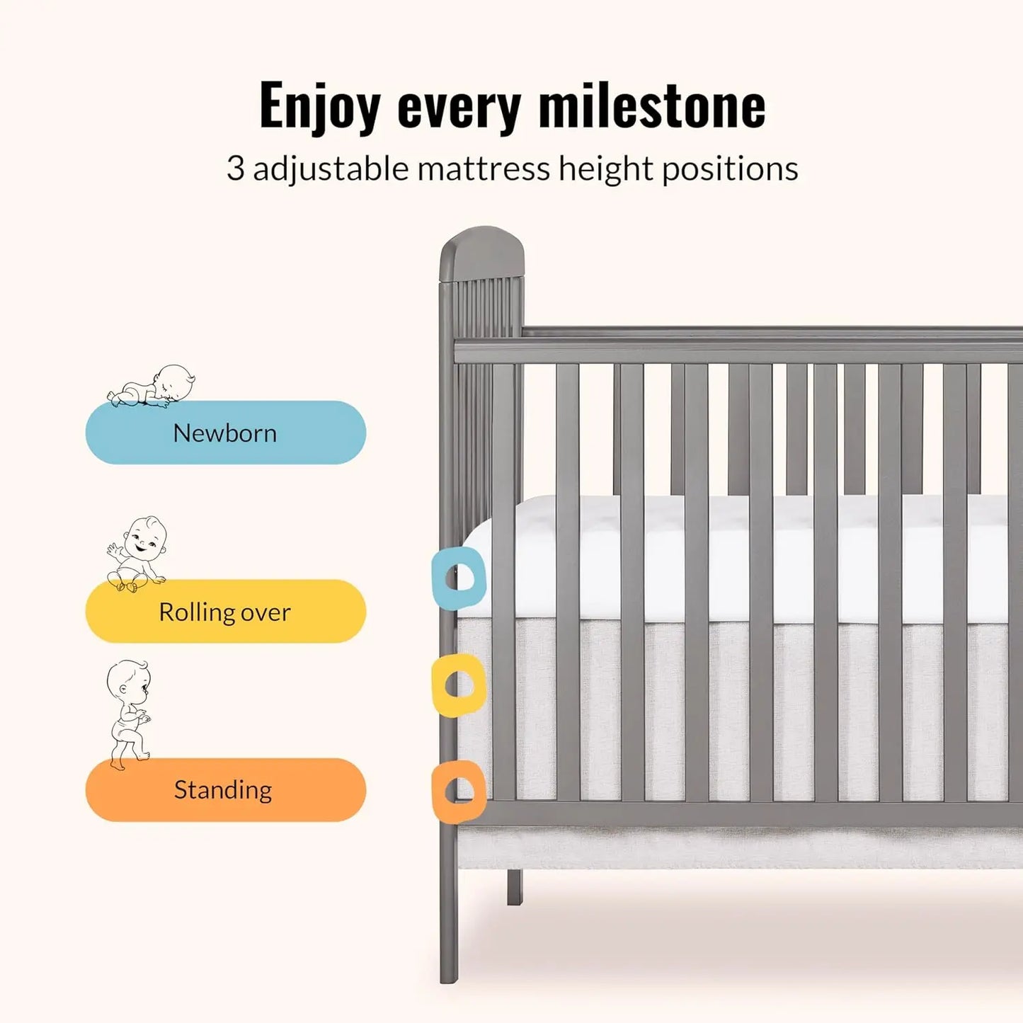 3-in-1 Convertible Baby Crib With Changing Table And Adjustable Mattress
