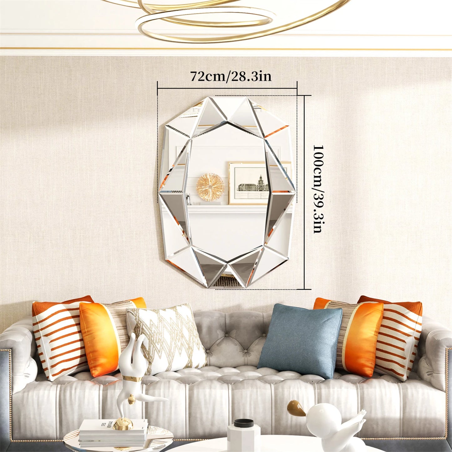 Asymmetrical Decorative Venetian Glass Inlay Wall Mirror For Living Room