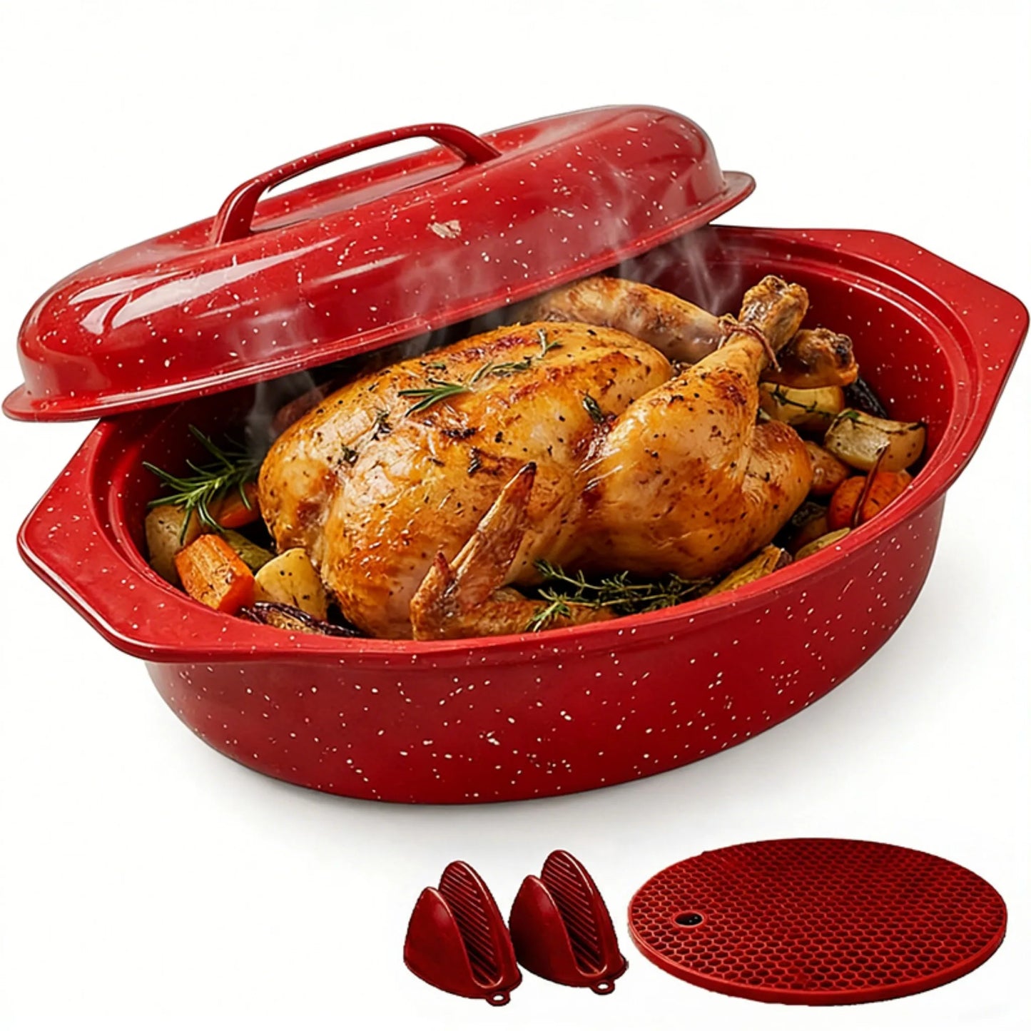 Oval Roaster With Lid In Enameled Steel 7 Lb Capacity