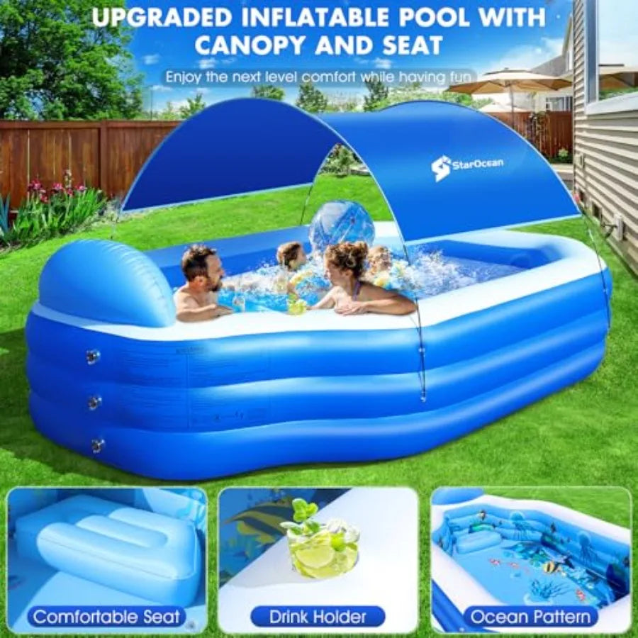 Inflatable Pool With Canopy For Adults With Seats And Backrest