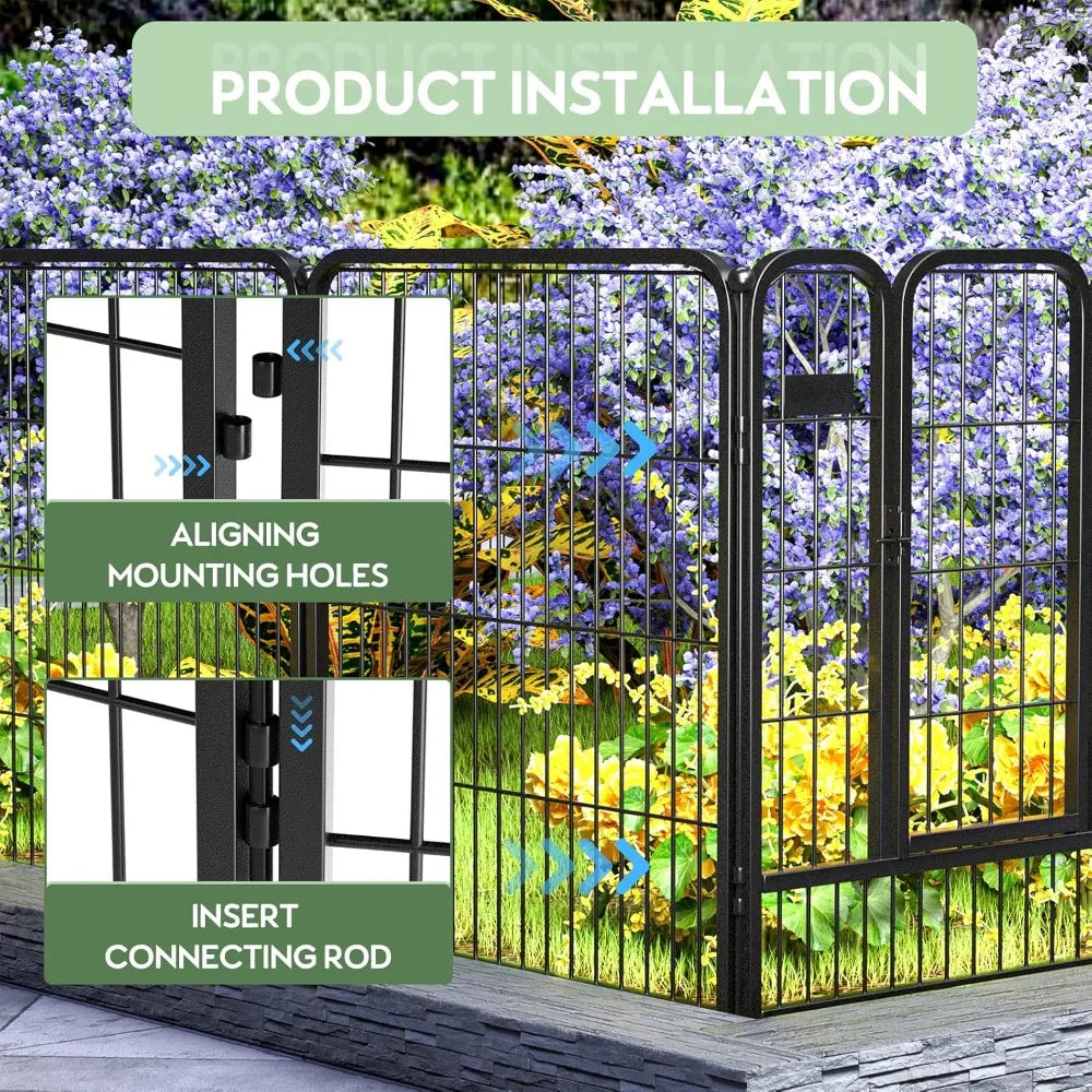 DAFIFY Outdoor Garden Fence With Gate Heavy Duty Iron Fencing