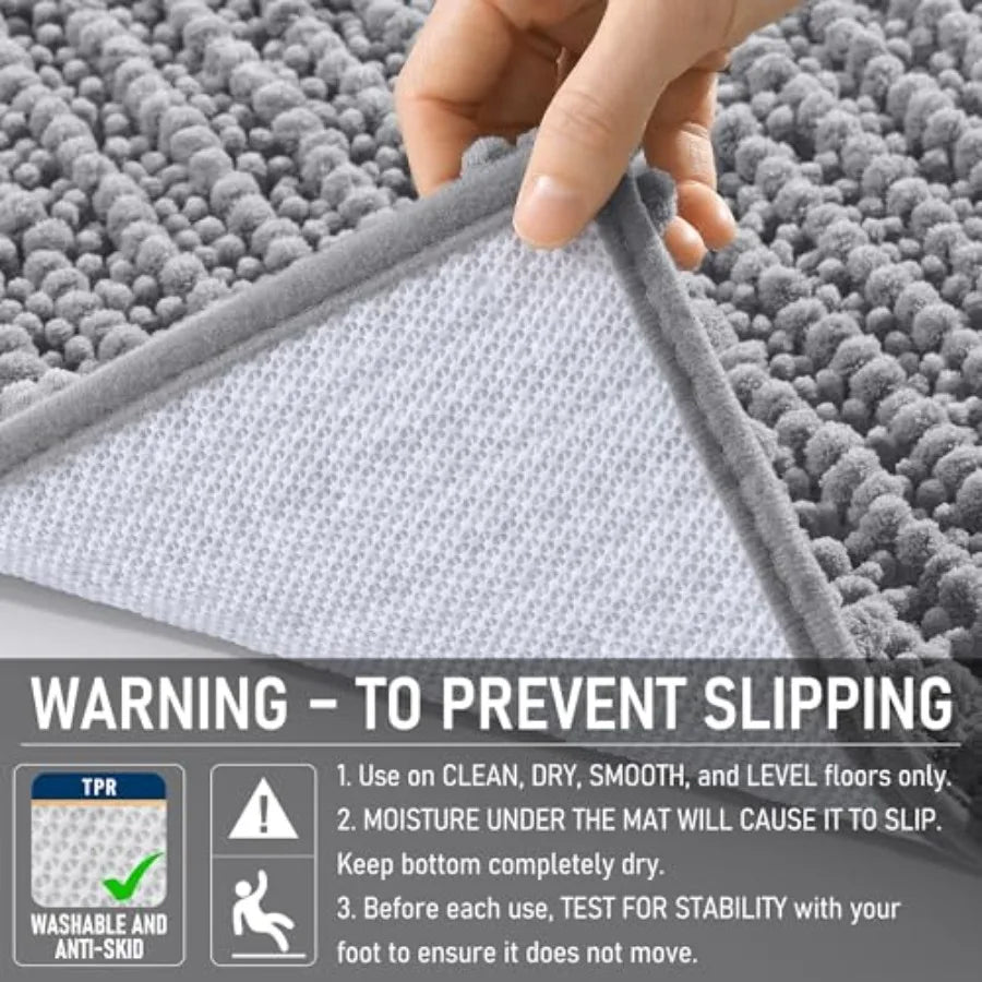 Soft Absorbent Chenille Bathroom Rug Mat With Non Slip Backing