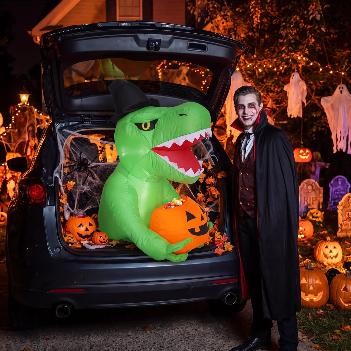 HiMISS Halloween Inflatable Dinosaur Trunk Or Treat LED Car Decoration