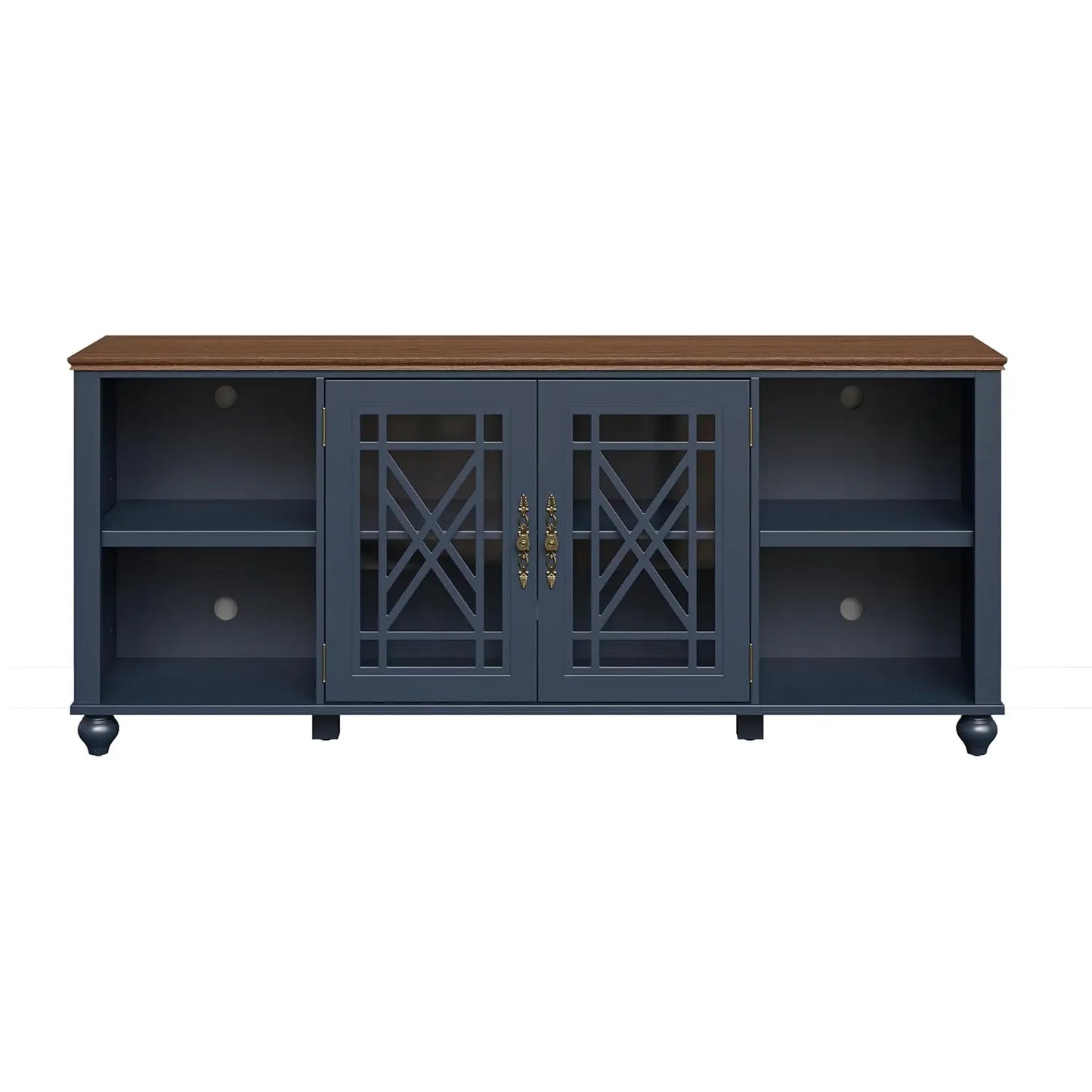 Farmhouse TV Stand Entertainment Center With Glass Doors And Shelves