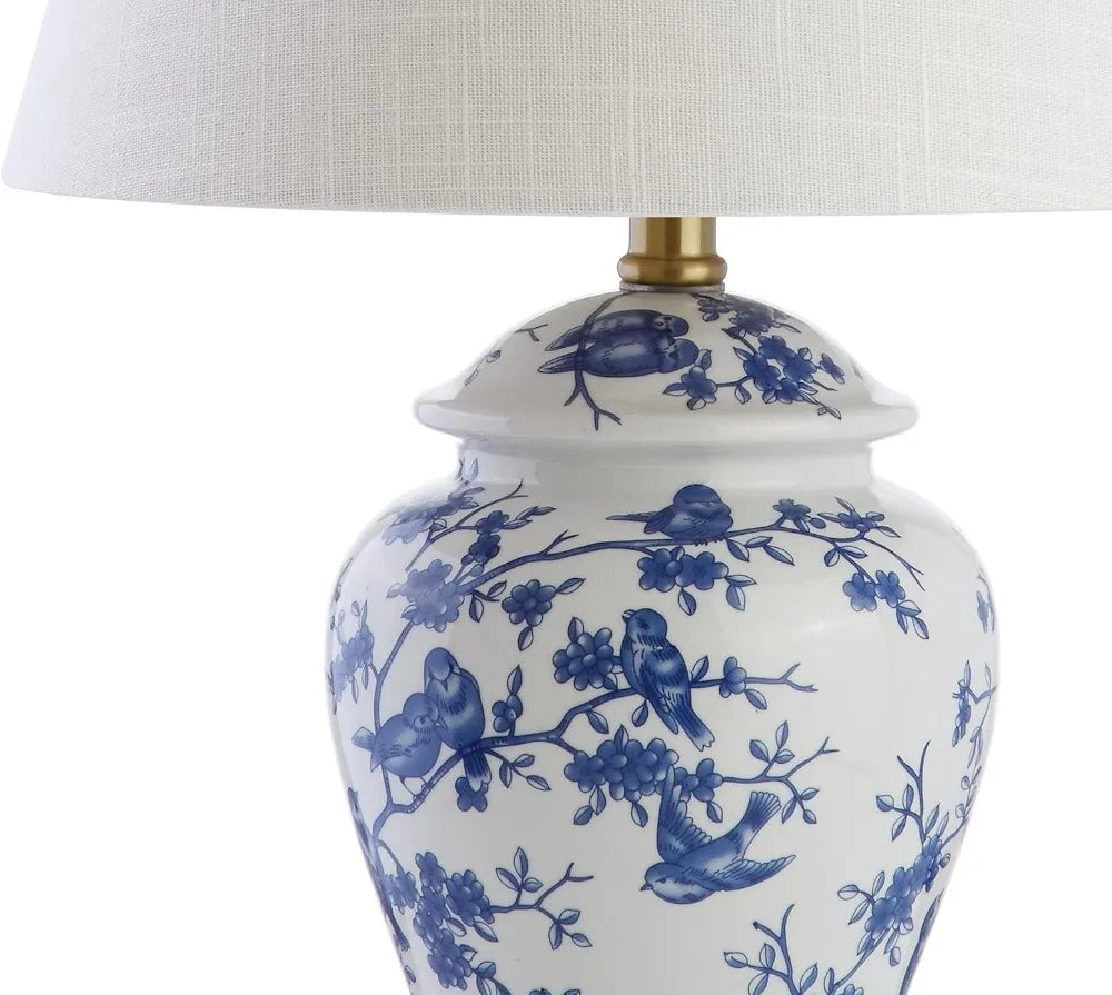 Ceramic Ginger Jar Table Lamp With Linen Shade Bedside Lamp