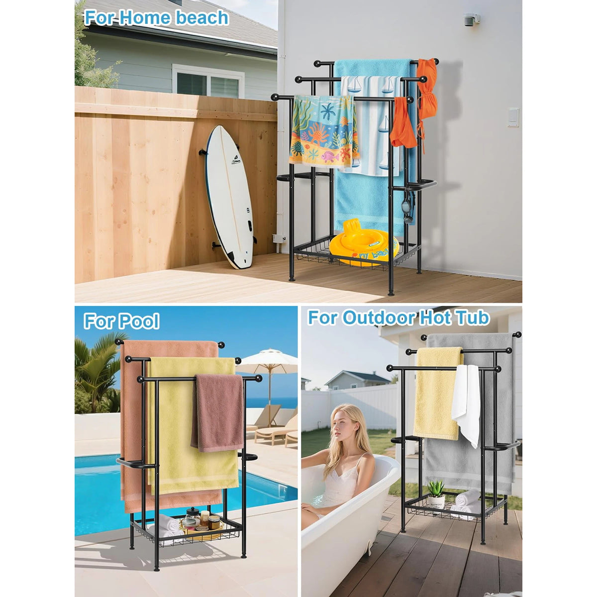 Three Tier Stainless Steel Dual T Bar Freestanding Towel Rack