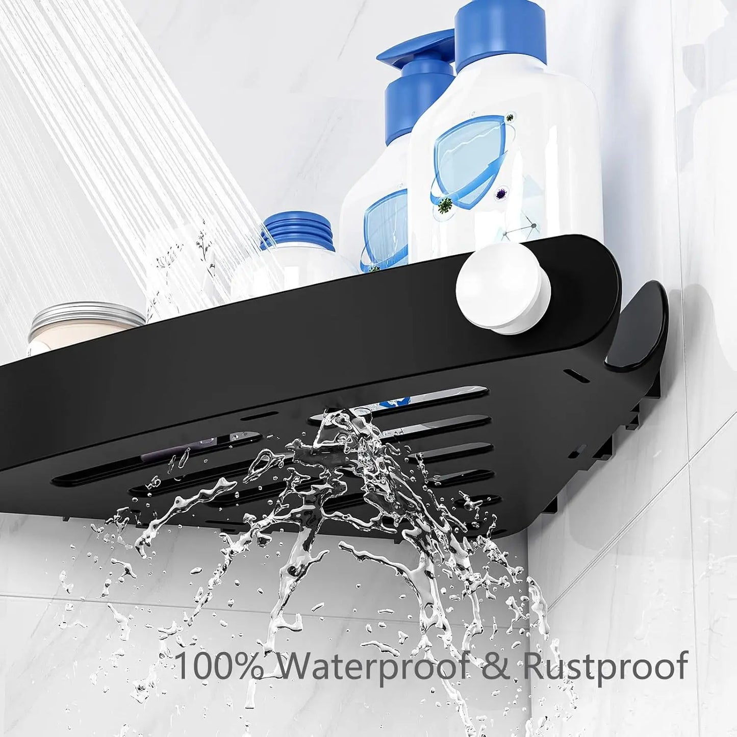 Plastic Shower Caddy Corner (for 90° Only), 4 Pack Adhesive Corner Shower Shelves for Smooth Wall Bathroom Organizers and Storage, Black