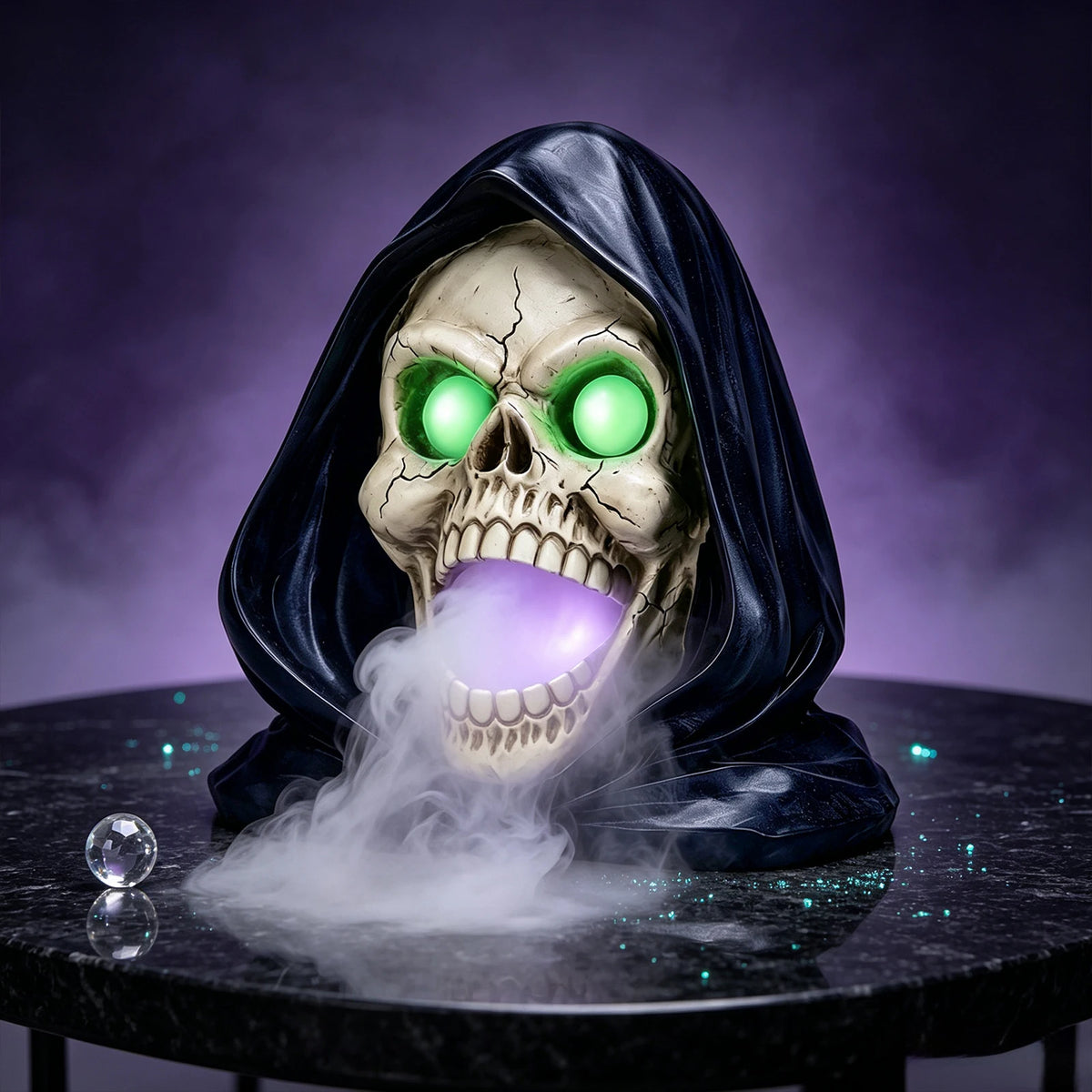 Halloween Grim Reaper Skull Statue With Fog And LED Lights