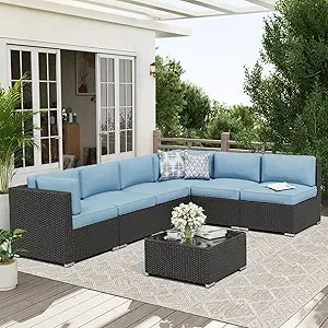 Outdoor 7 Piece Patio Sofa Set Glass Top Table Cushions