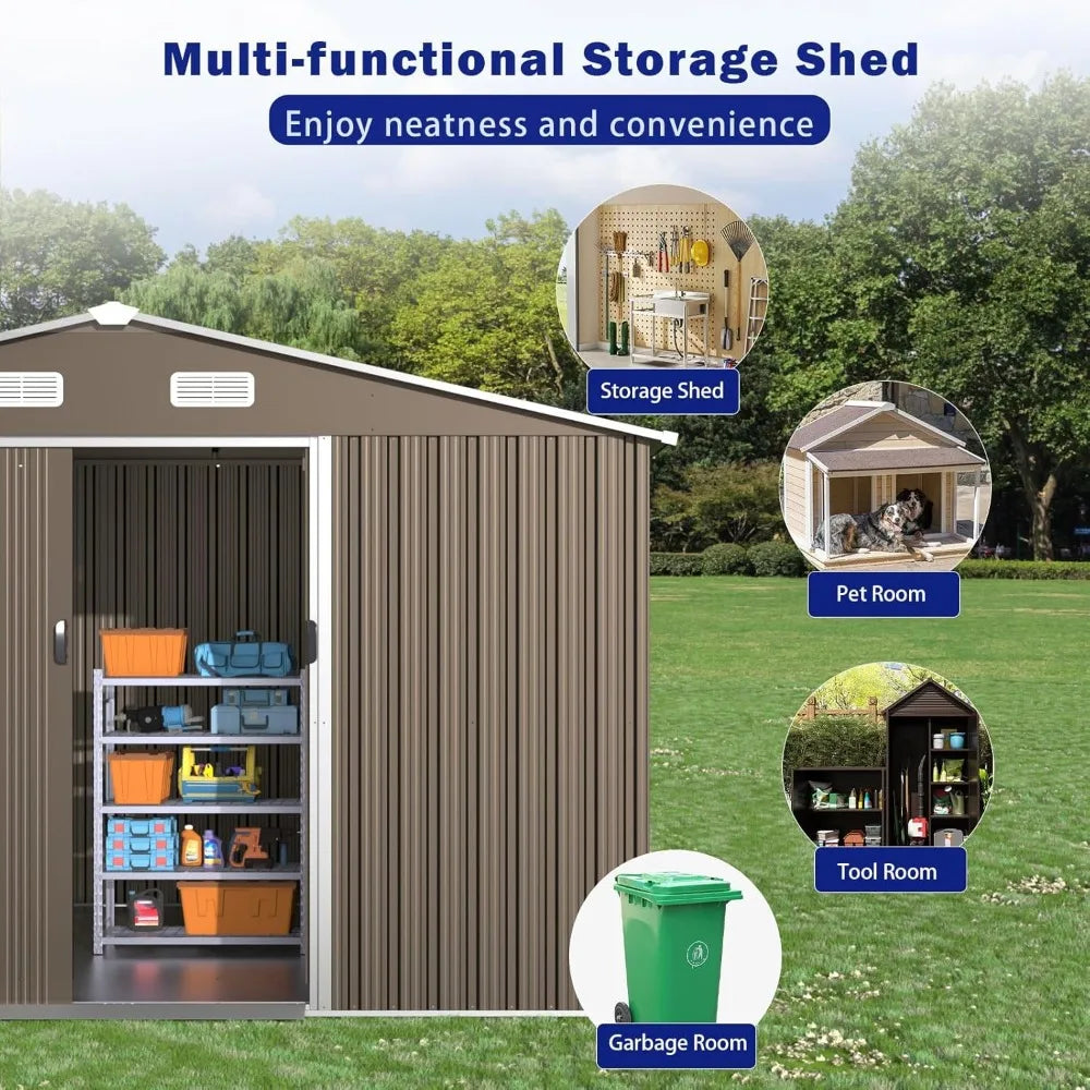 Waterproof Outdoor Galvanized Metal Storage Shed With Ventilated Sliding Door