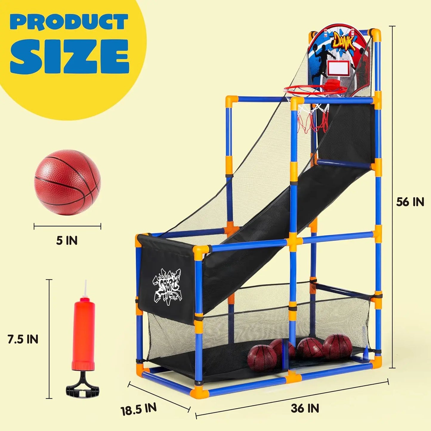 Joyfy Kids Arcade Basketball Game Set With Balls And Hoop