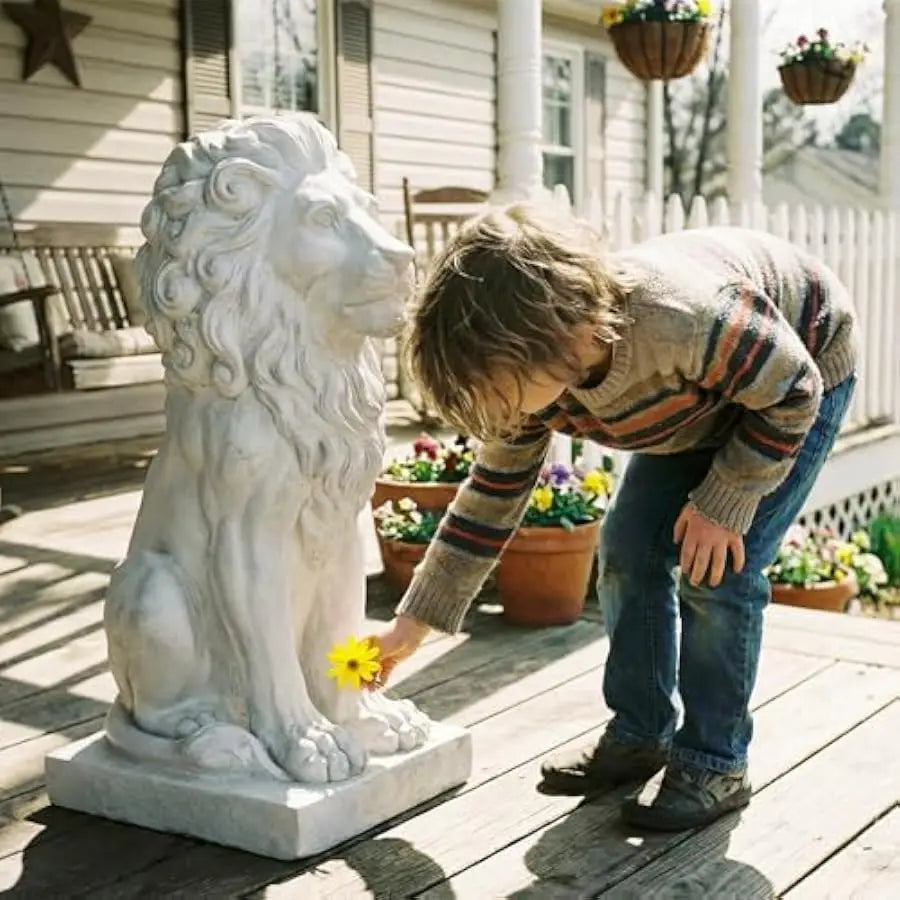 Garden Lion Statue Outdoor Decor Magnesium Oxide Stone Composite Sculpture