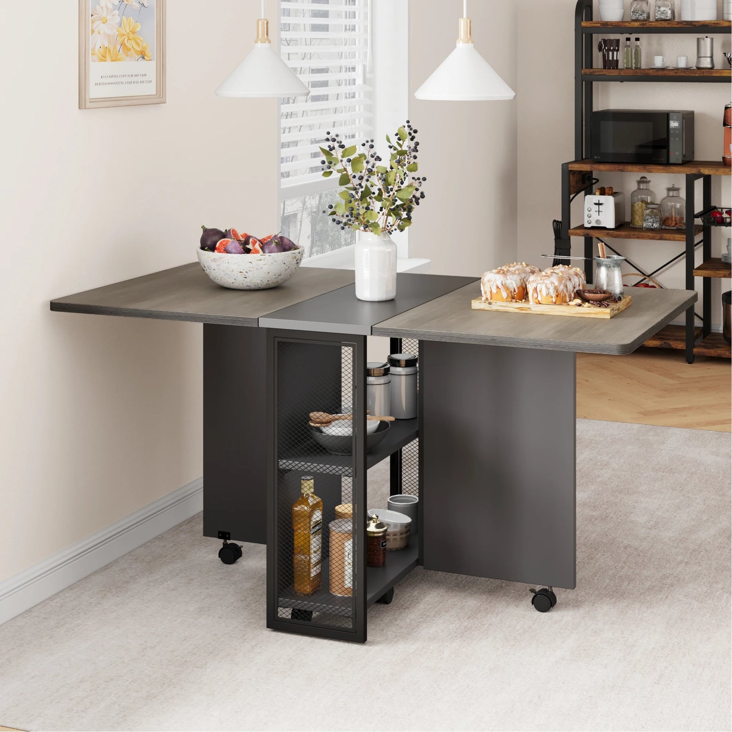 Studyset Folding Dining Table With Drop Leaf Storage Racks