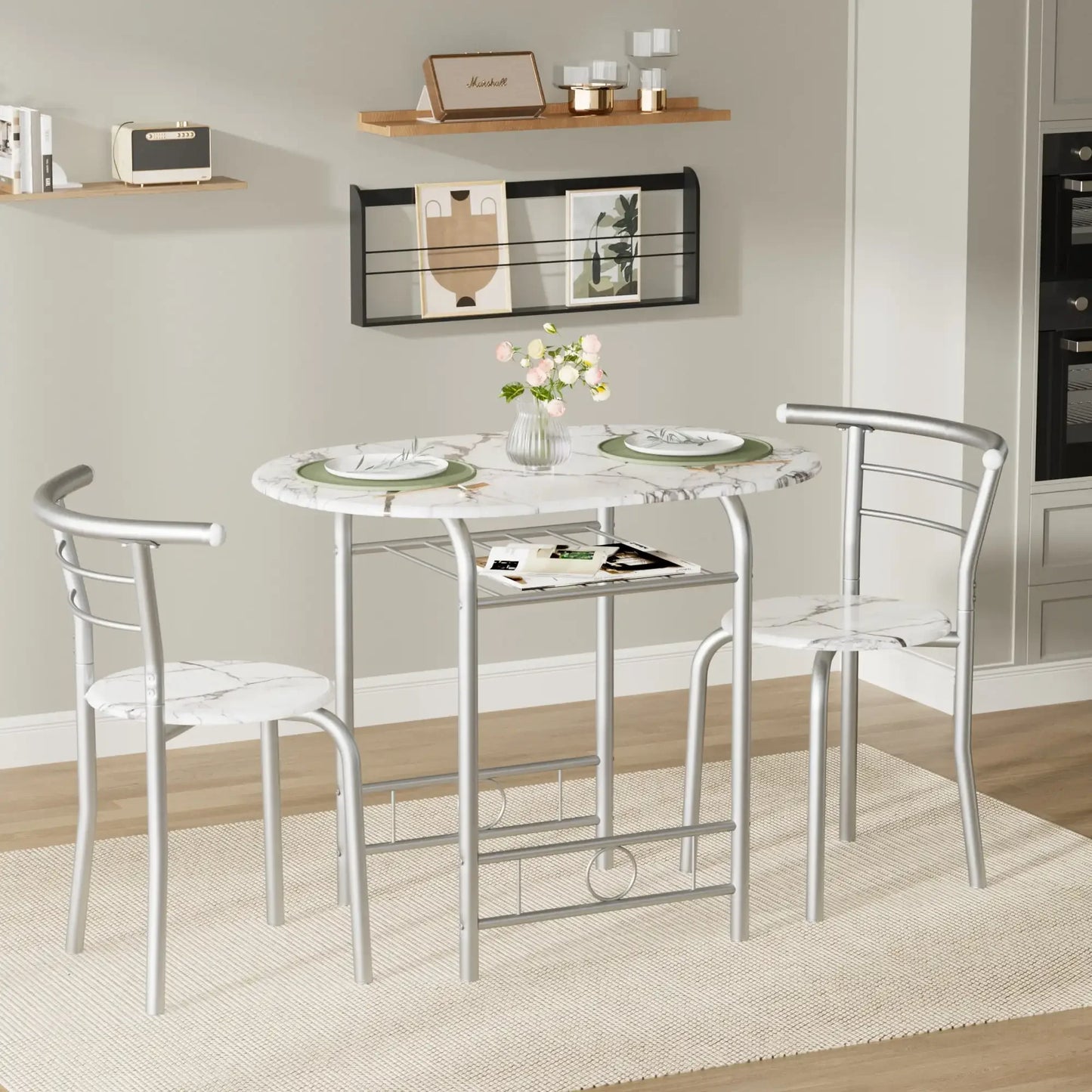 Vineego 3-Piece Small Kitchen Dining Set for 2 Black Wooden Table And Chairs Space Saving Breakfast Set