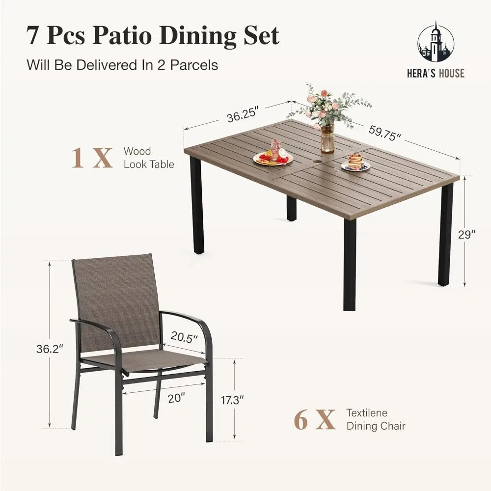 NBVCX 7-Piece Outdoor Dining Set for Six with Metal Table