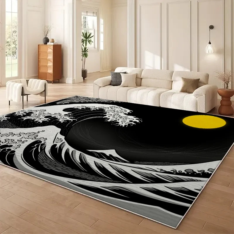 VIKAMA Japanese Cherry Blossom Wave Sofa Carpet Anti Slip Mat