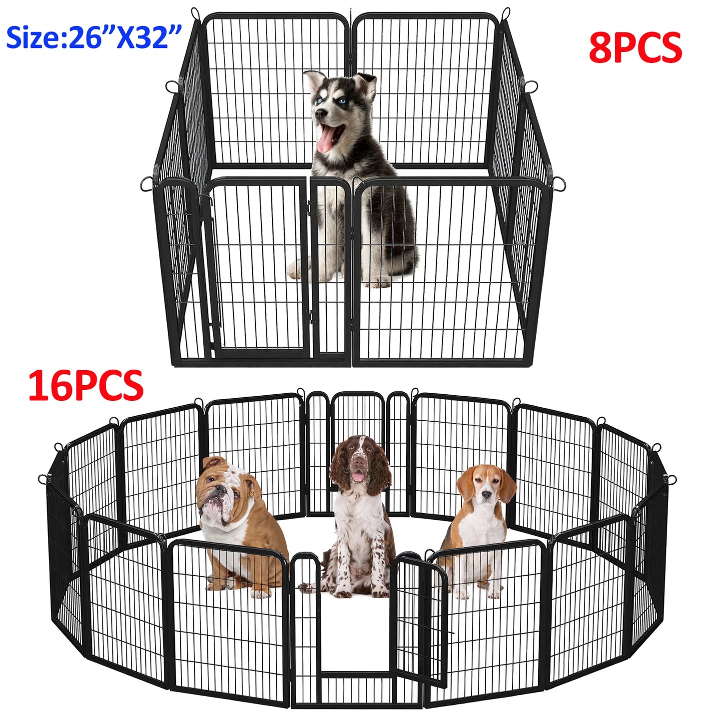 Dog Playpen With Door Foldable Metal Pet Fence