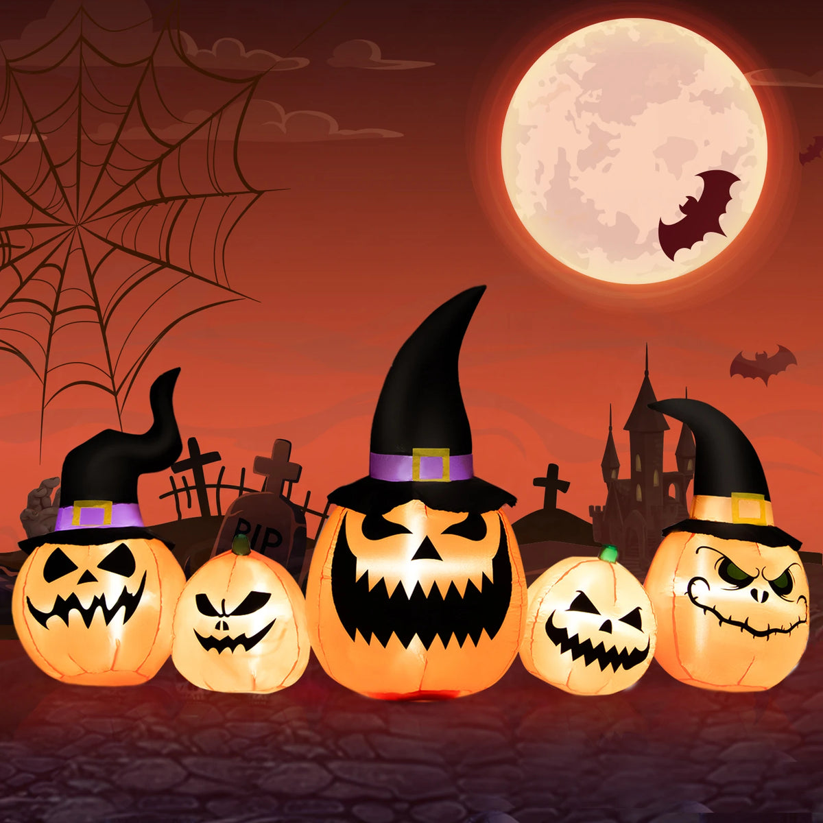 LIFEZEAL Halloween Inflatable Pumpkin With Witch Hat and LED Lights