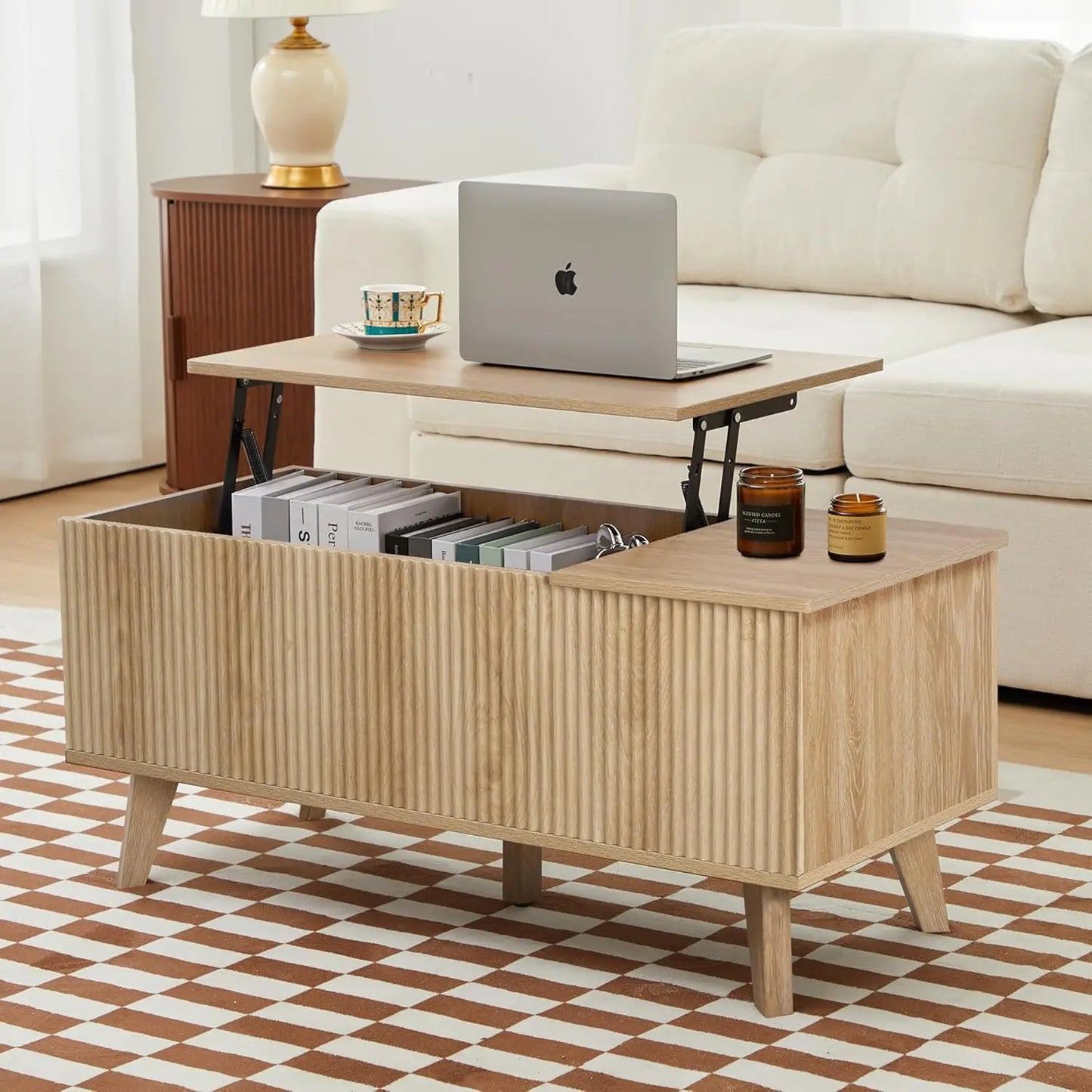 Modern Farmhouse Oval Coffee Table With Storage For Living Room
