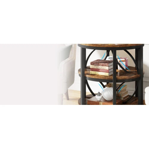 Half Moon End Table With Storage Shelves Wood Metal