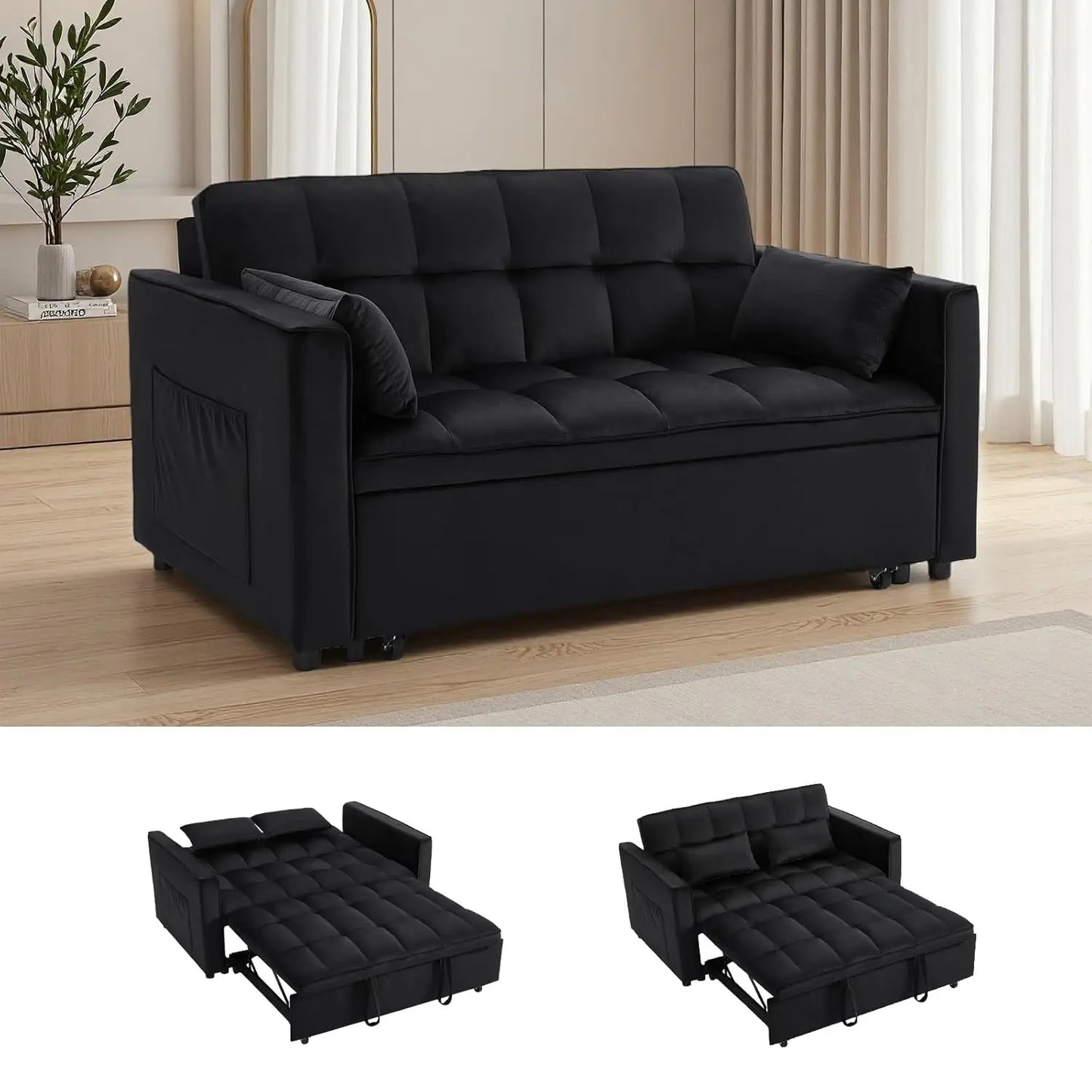Loveseat Sleeper Sofa Three In One Convertible With Adjustable Backrest