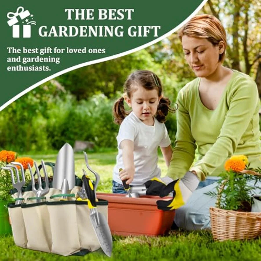 8Piece Garden Tools Set for Gardening Aluminum Alloy Heavy Duty Kit with Storage Tote Bag Ergonomic Rubber Grip Ideal for Indoo