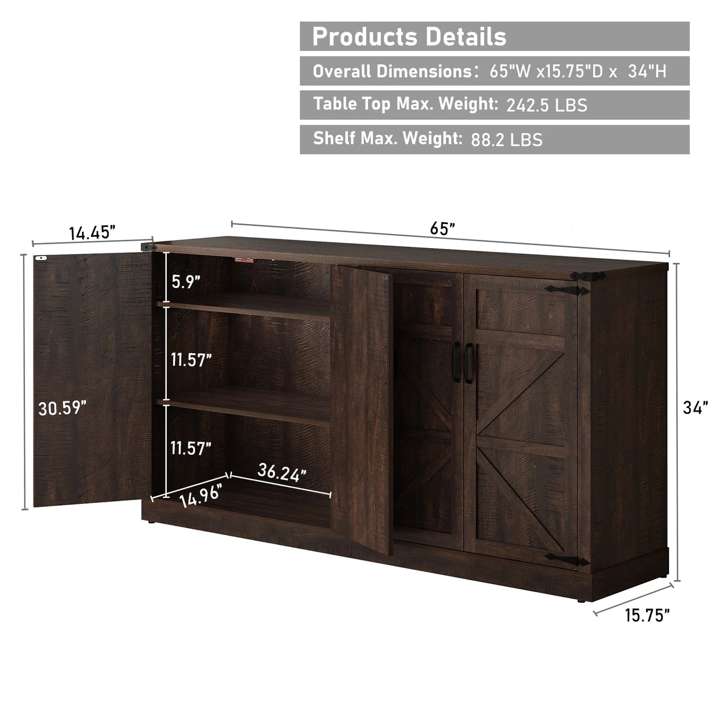 QiaoShiRen Farmhouse Buffet Cabinet With Drawers And Doors
