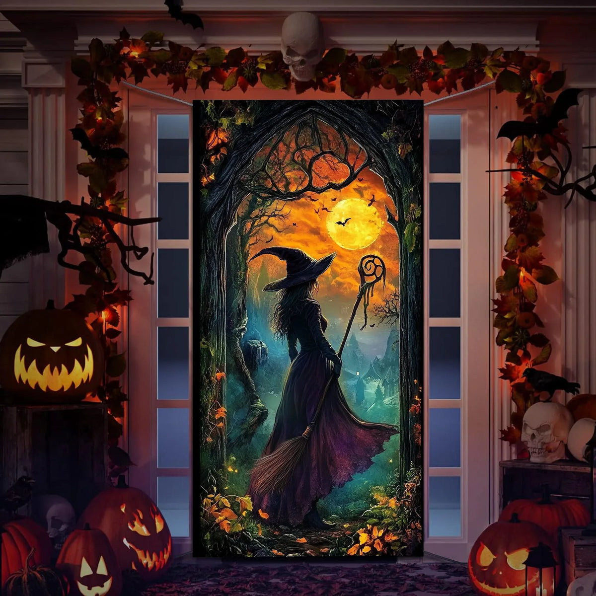 Halloween Witch Door Cover Backdrop Banner Party Decoration