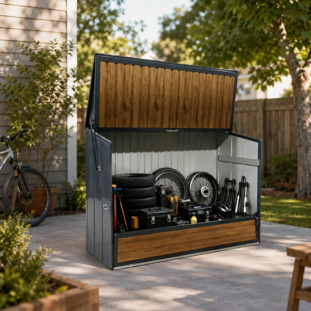 Outdoor Galvanized Steel Storage Shed Weatherproof With Flip Top Lid
