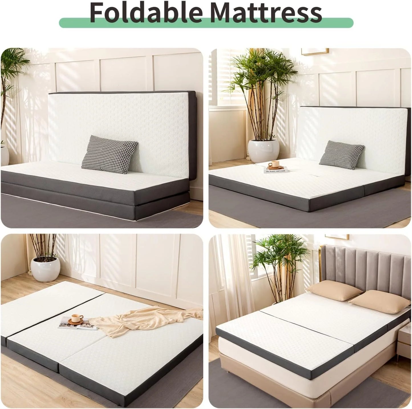 Hcore 3/4 Inch Tri-Fold Mattress With Washable Cover, Storage Pockets And Non-Slip Bottom For Yoga, Camping, Guest Rooms