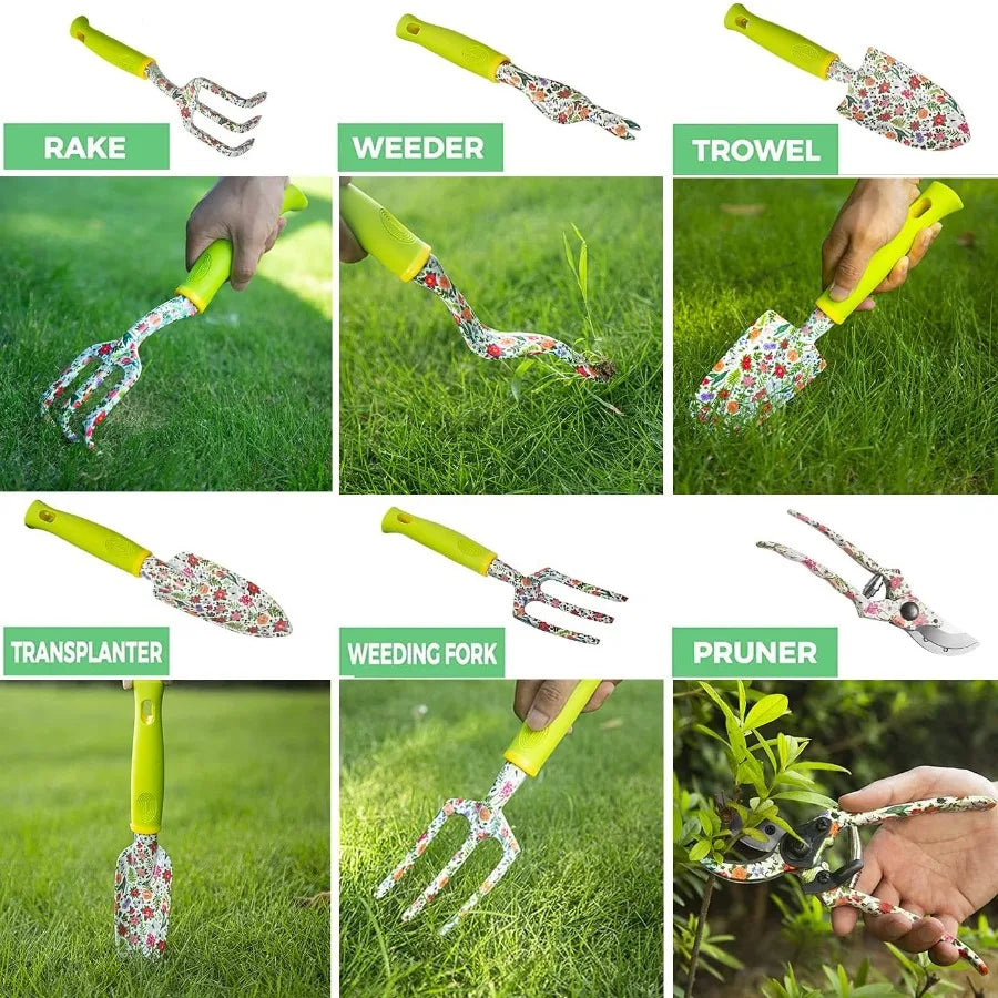 9Piece Heavy Duty Aluminum Garden Tool Set with NonSlip Rubber Grip for Outdoor Planting and Soil Maintenance Ideal for Gardeni