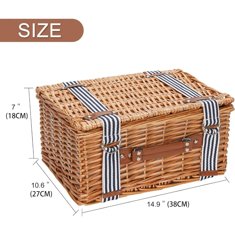 NBVCX Handmade Wicker Picnic Set For Two With Insulated Cooler And Cutlery