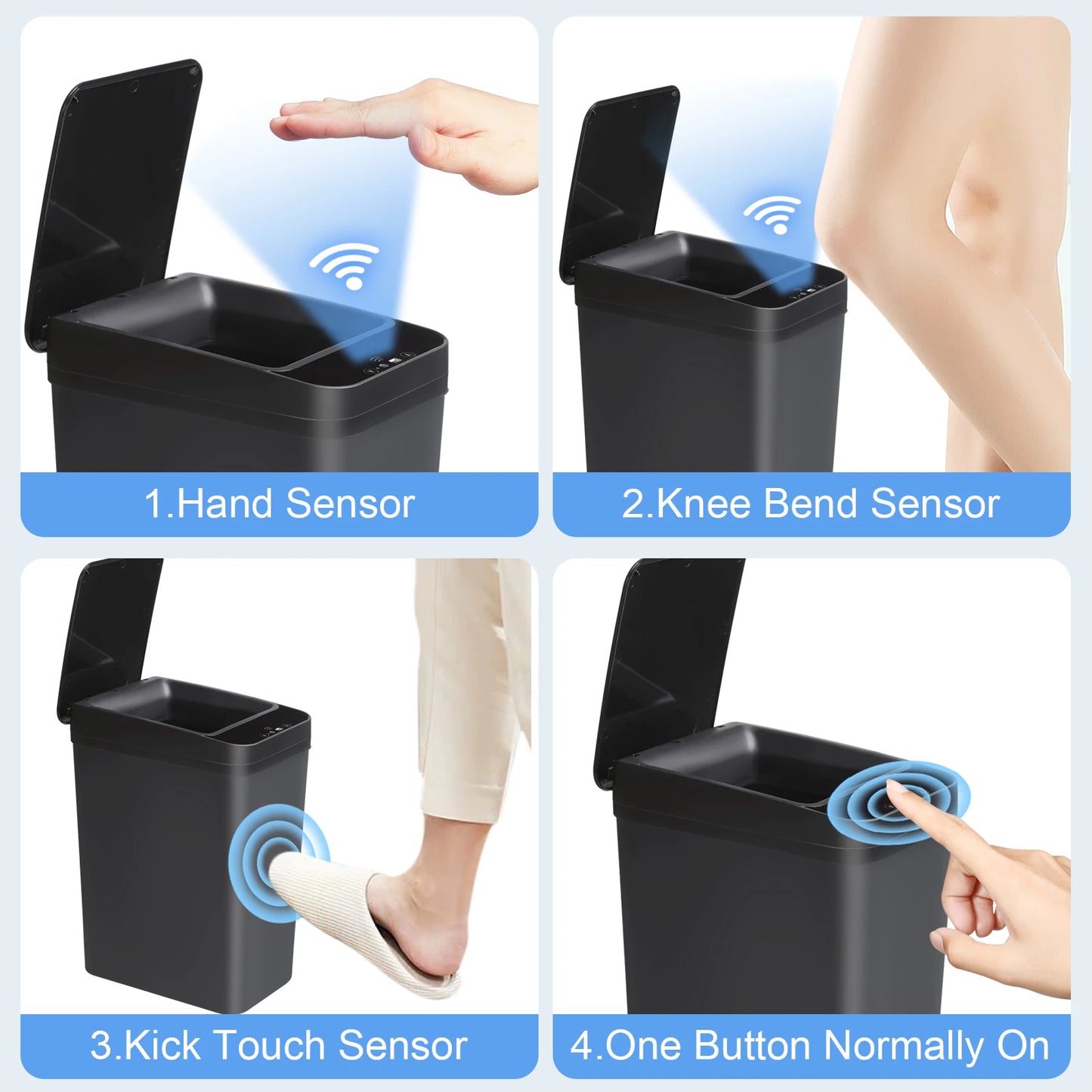 Two Pack Touchless Motion Sensor Trash Cans Slim Design Compact