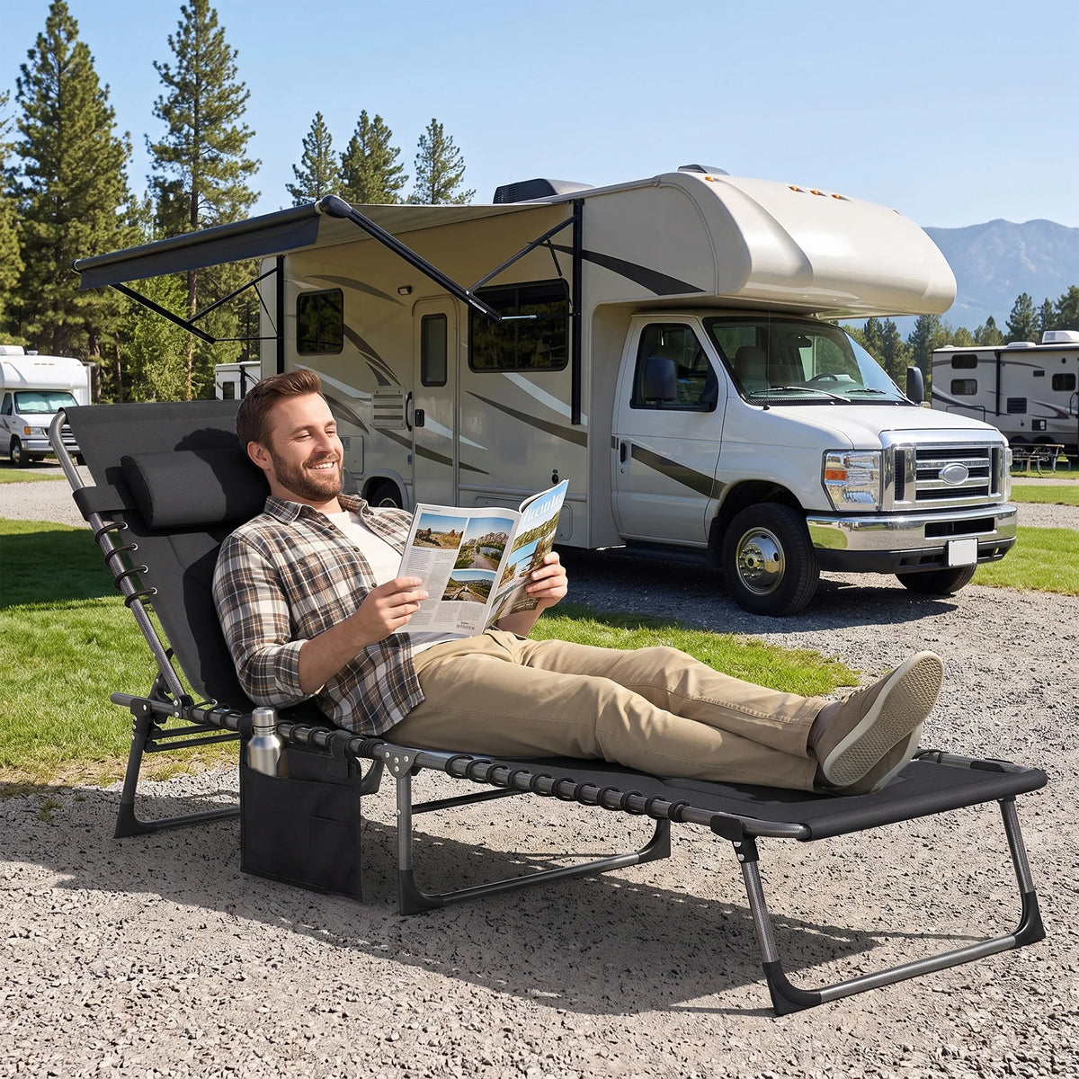 Outsunny Adjustable Folding Reclining Chaise Lounge Chair With Pocket