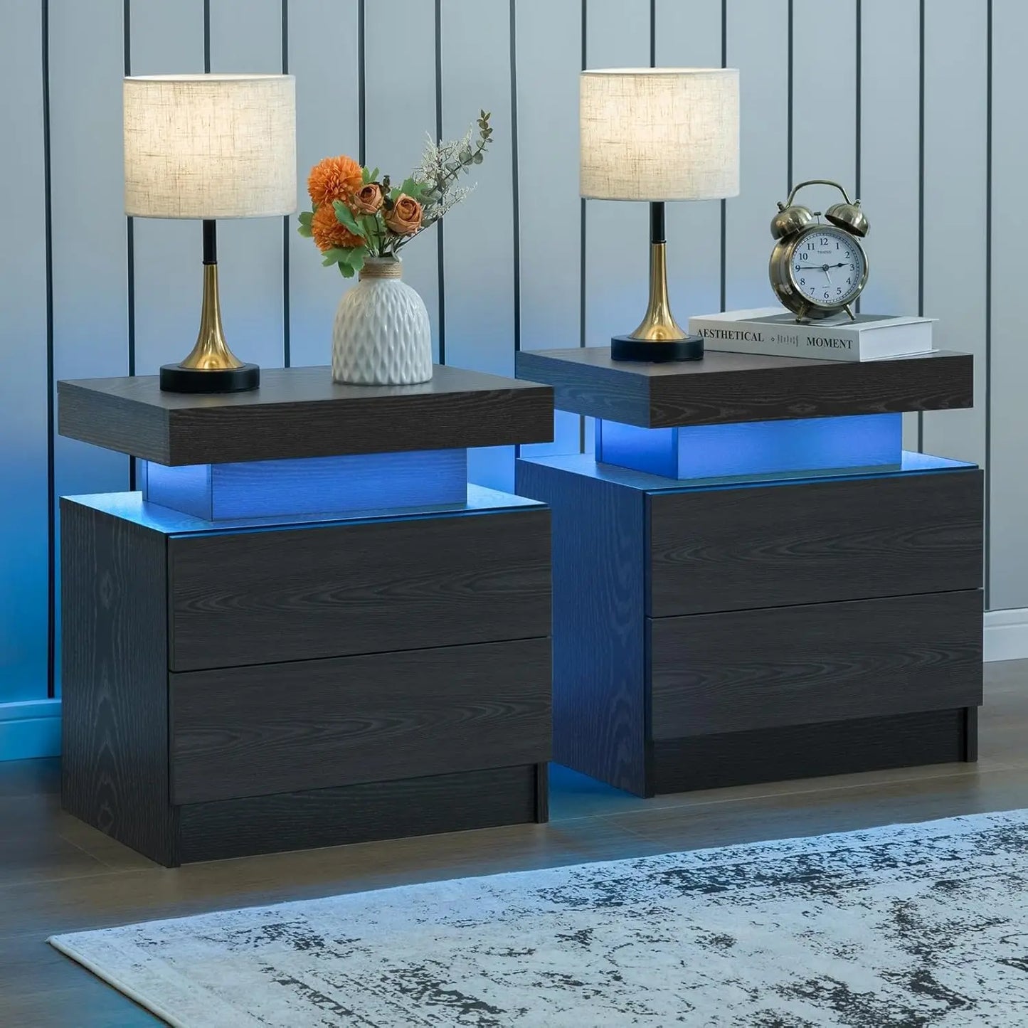 MOYU Nightstand Set of 2 With LED Drawers