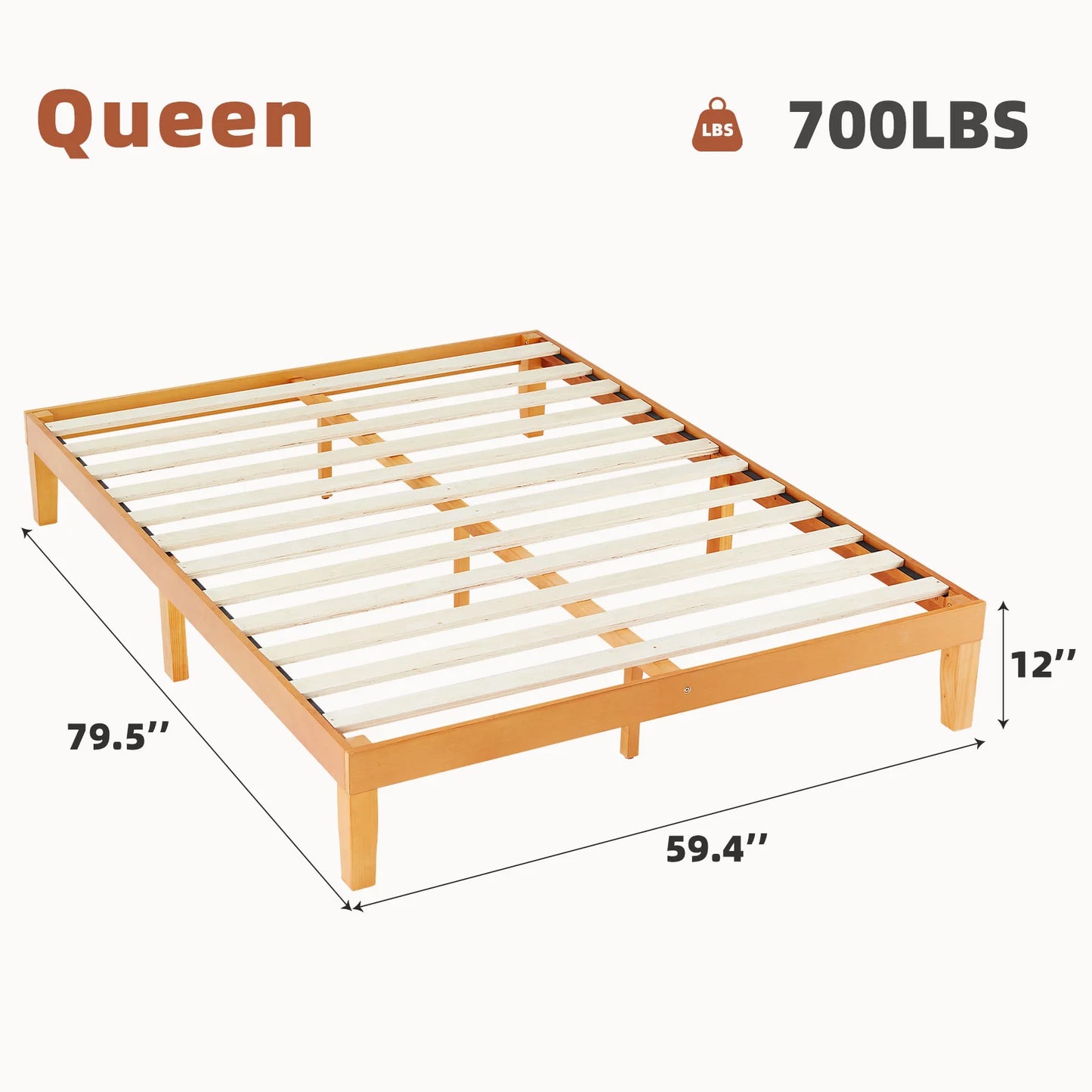 JHK Solid Wood Bed Frame Sturdy Slat Support Easy Assembly